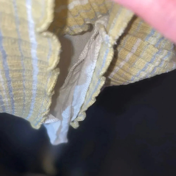 MAY PINK MINI RIBBED  SHORT SLEEVE YELLOW STRIPE BUTTON DOWN DRESS SMALL - Picture 10 of 13